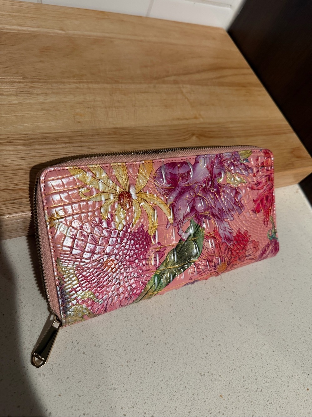 Brahmin perennial Melbourne Leather Skyler Wallet- Floral Flowers Pink